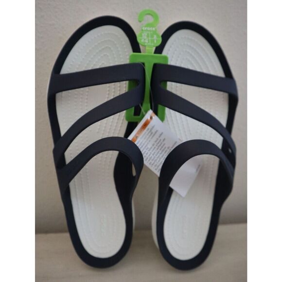 Crocs 203998-462 Women's Sz 9 Navy Blue/White Swiftwater Sandals - Picture 1 of 12